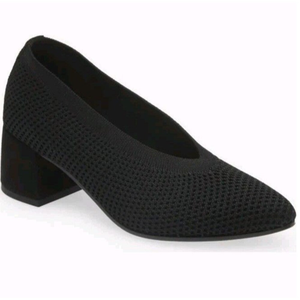 New EILEEN FISHER Gaby Knit PUMPS Platform Heels BLACK Women SIZE 7.5